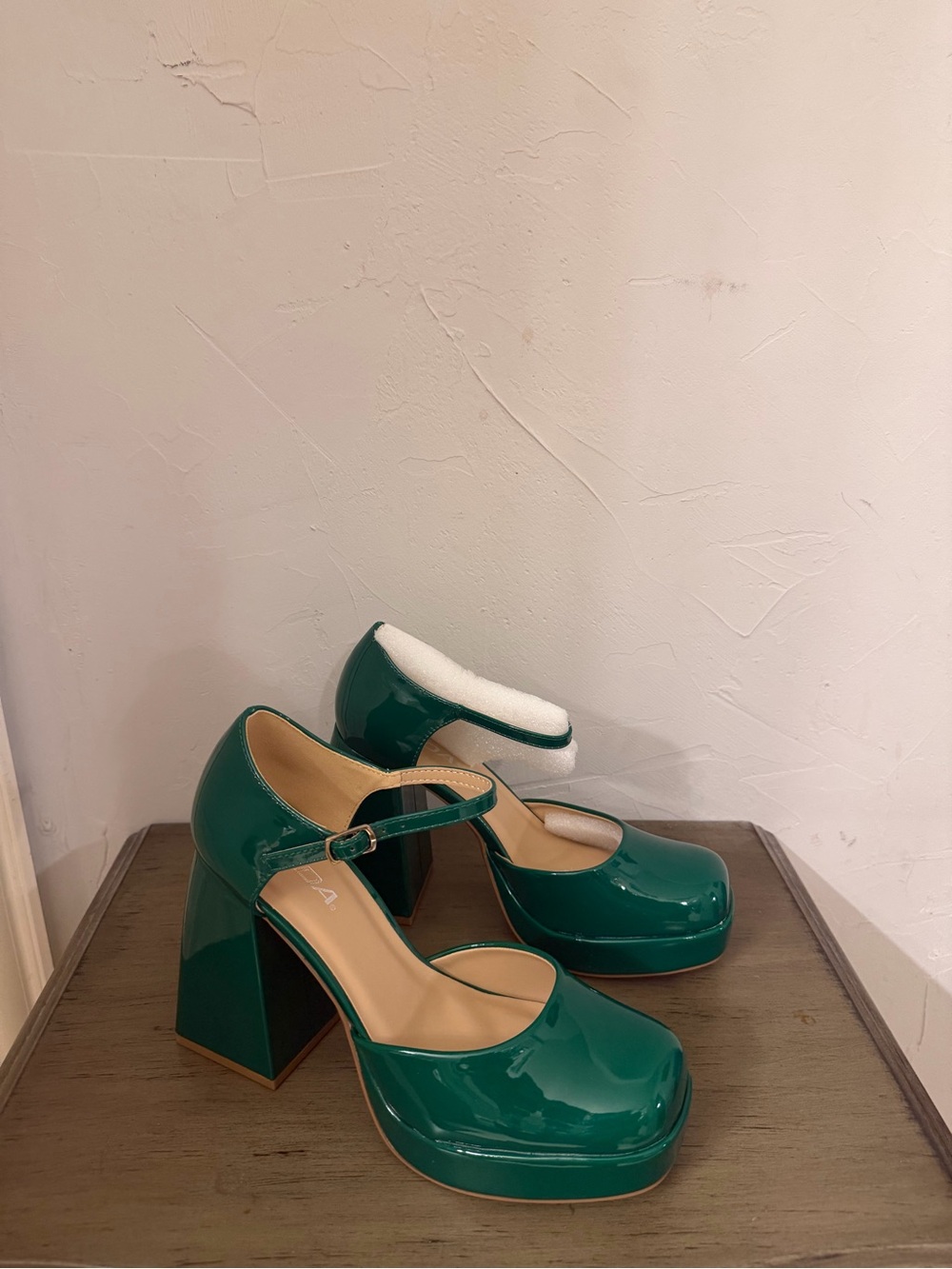 Soda Green Patent Mary Jane Platform Heels